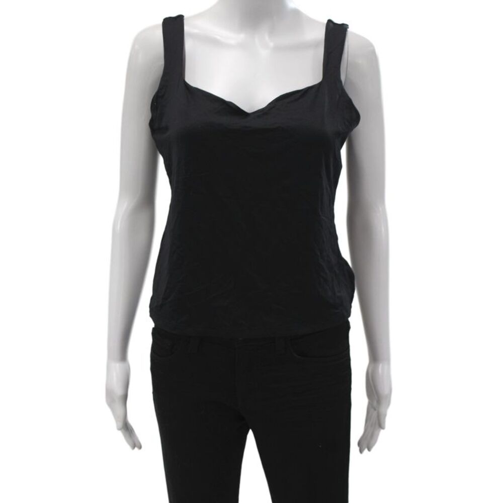 MNG Women Basic Tank Top Black Square Neck Sleeveless Size L